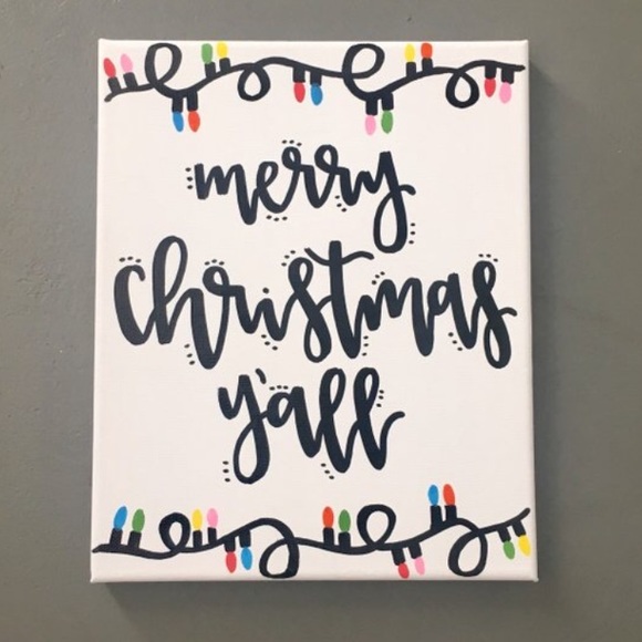 Hand lettered Merry Christmas Y’all Canvas - Picture 2 of 5